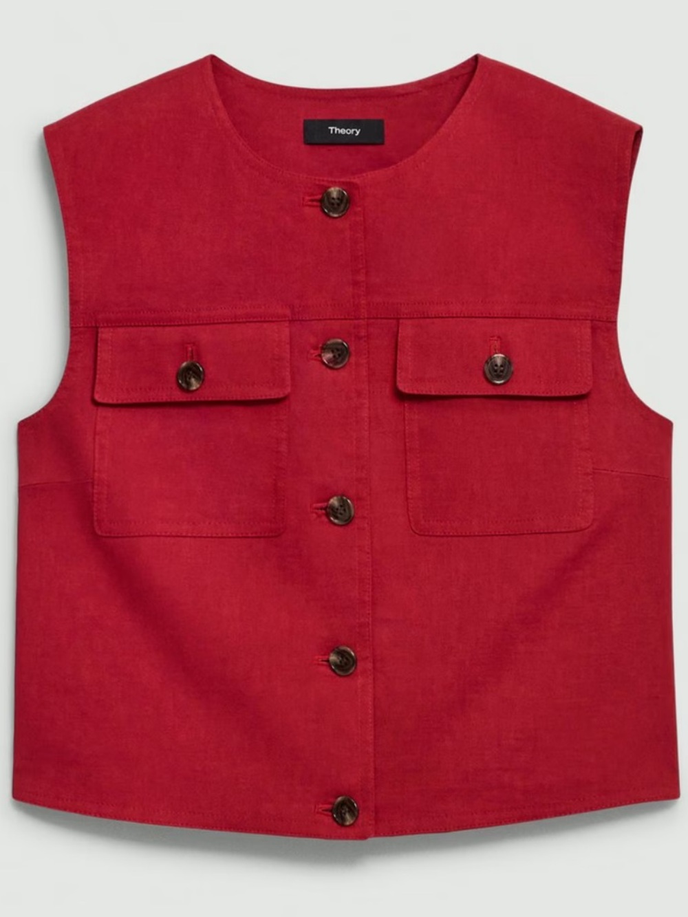 NWT Theory Women's Red Button-Front Sleeveless ‘Trucker Vest’ size 10 - Picture 2 of 9